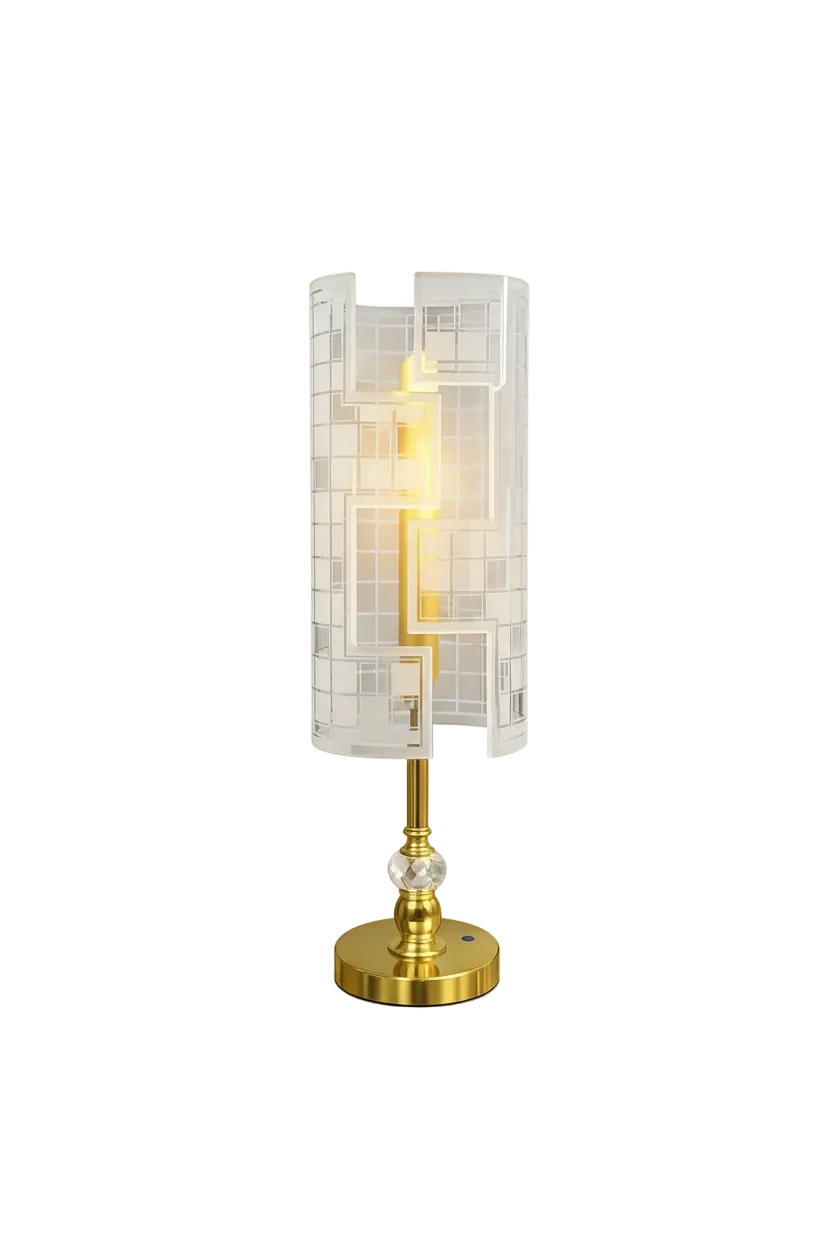 Zentrak Architectural Brass & Etched Glass Table Lamp