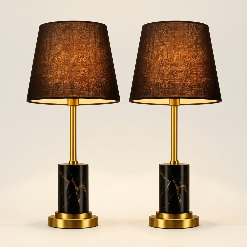 Brown & Gold Marble-Look Table Lamps — Pair of 2