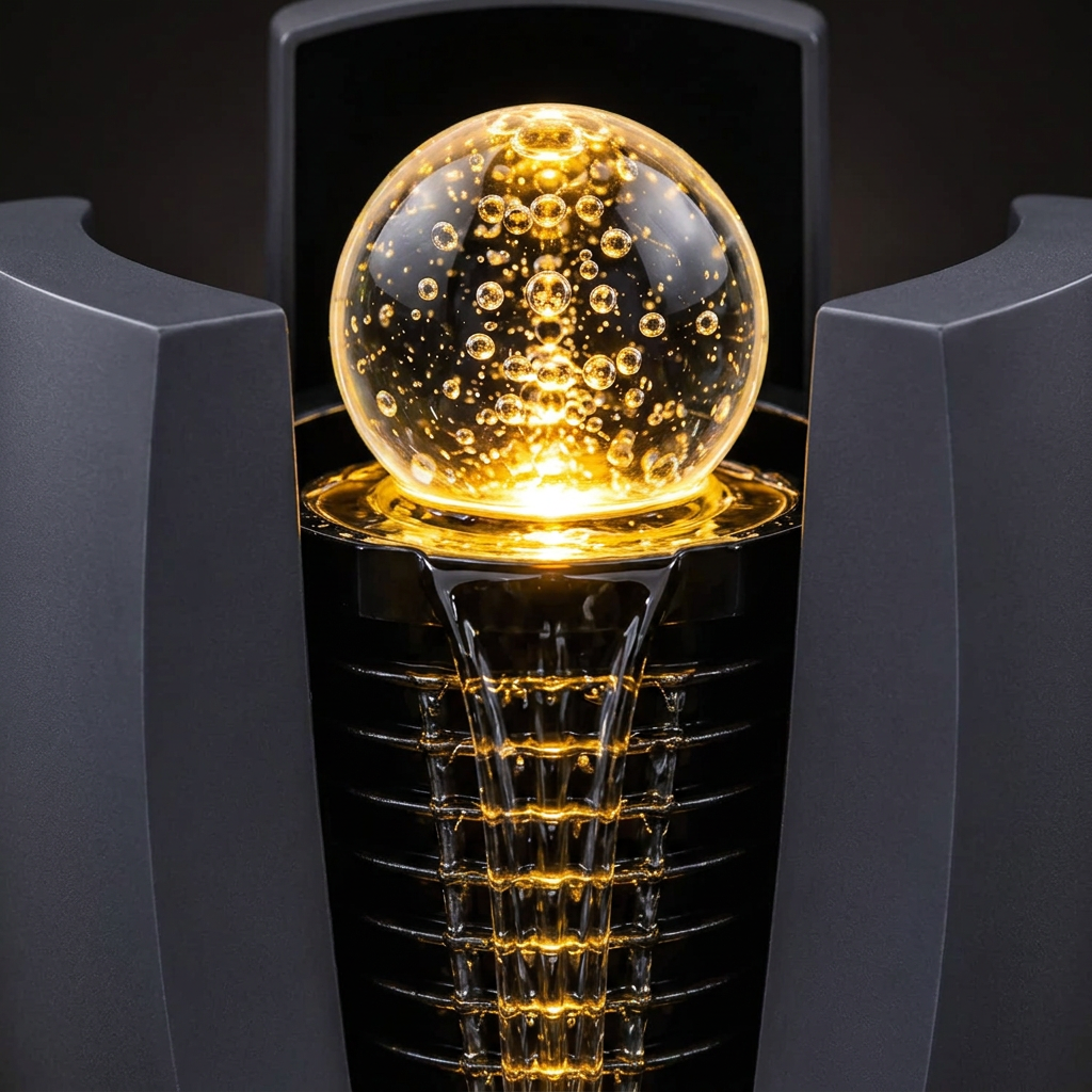 Close-up of the glowing bubble-effect sphere