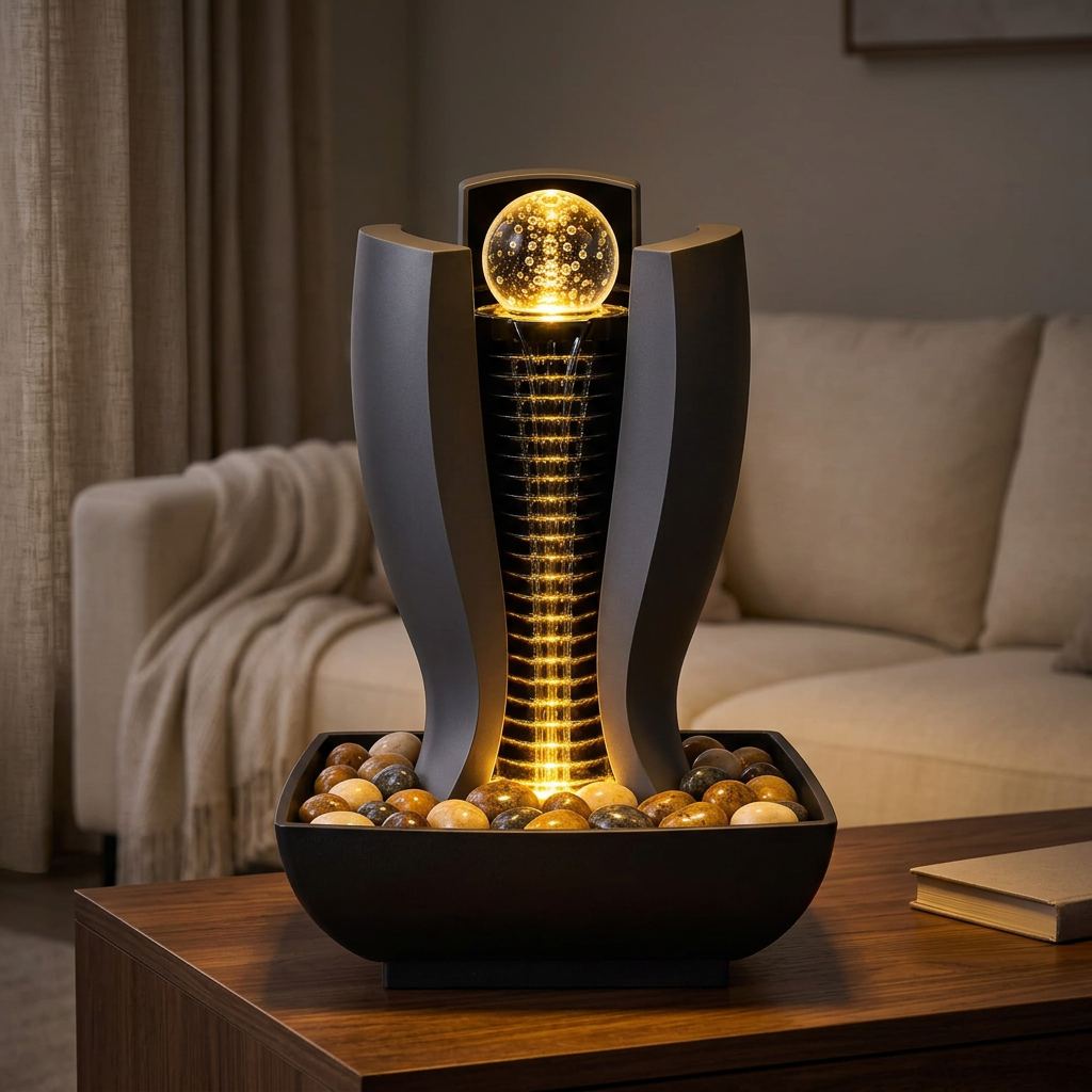 Decorative golden glow lamp in a living room