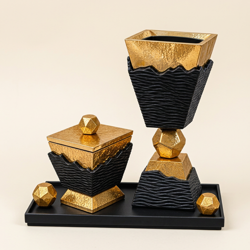 Black and gold Bakhoor Burner Set on an ivory background