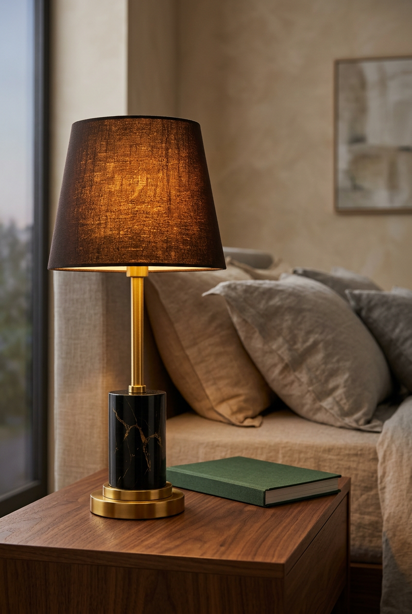 Zentrak Brown & Gold Table Lamp Pair with Marble-Look Base (Pair of 2)